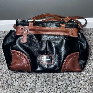 Stone & Co Black Brown Tote Bag | Multi Pocket Shoulder Handbag